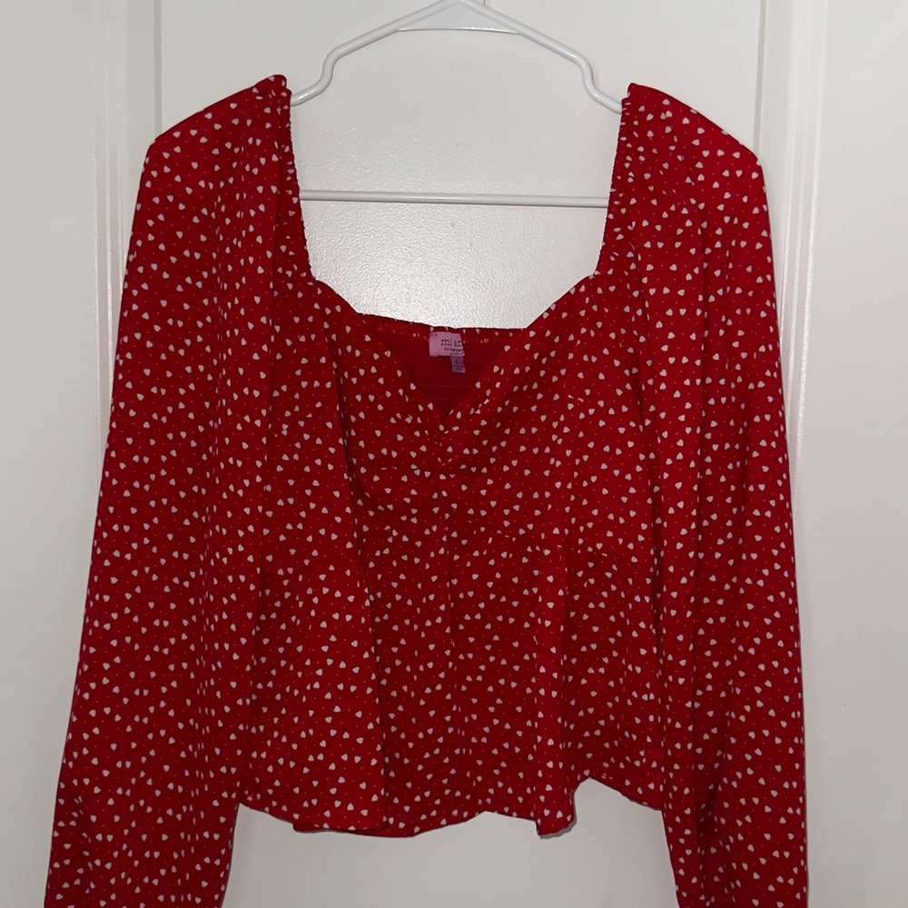 Francesca's Collections Red Heart Print Blouse